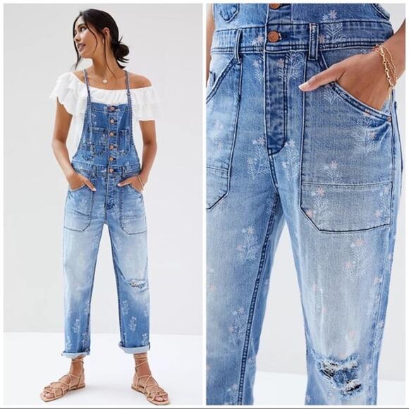 Anthropologie Denim - ANTHROPOLOGIE Pilcro Painters Denim Overalls Floral Shabby Chic Size 30 NWT New